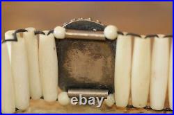VINTAGE Native American Sterling Silver Agate & Bovine Bone Chocker Necklace