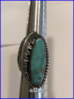 VINTAGE Navajo Blue Gem TURQUOISE STERLING SILVER Ring RARE HANDMADE Signed M
