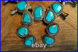 VINTAGE Navajo Indian Squash Blossom Necklace Turquoise Sterling Silver BIG 170g