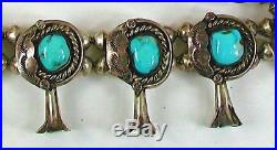 VINTAGE Navajo Silver Sleeping Beauty Turquoise Squash Blossom Necklace 1940's