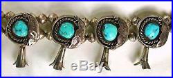 VINTAGE Navajo Silver Sleeping Beauty Turquoise Squash Blossom Necklace 1940's
