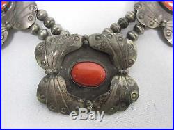 VINTAGE OLD PAWN NAVAJO STERLING SILVER BUTTERFLIES with CORAL NECKLACE