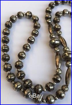 VINTAGE OLD PAWN Navajo Sterling Silver Pearl Bench Bead Necklace 27