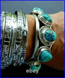 VINTAGE Old Pawn Native American NAVAJO Turquoise STERLING Cuff Bracelet 68 GRAM