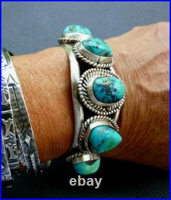 VINTAGE Old Pawn Native American NAVAJO Turquoise STERLING Cuff Bracelet 68 GRAM