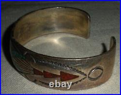 VINTAGE SIGNED TOMMY SINGER TURQUOISE CORAL STERLING SILVER BRACELET vafo