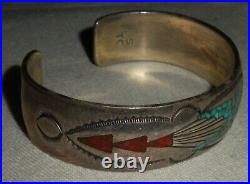 VINTAGE SIGNED TOMMY SINGER TURQUOISE CORAL STERLING SILVER BRACELET vafo