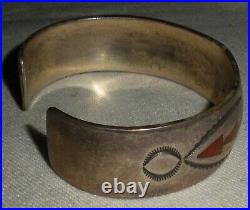 VINTAGE SIGNED TOMMY SINGER TURQUOISE CORAL STERLING SILVER BRACELET vafo