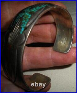 VINTAGE SIGNED TOMMY SINGER TURQUOISE CORAL STERLING SILVER BRACELET vafo