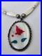 VINTAGE Sterling Zuni Red Butterfly Necklace Pendant With Abalone Base And Beads