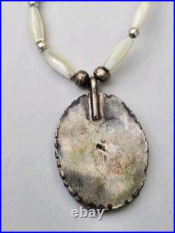 VINTAGE Sterling Zuni Red Butterfly Necklace Pendant With Abalone Base And Beads