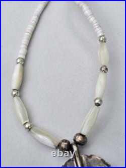 VINTAGE Sterling Zuni Red Butterfly Necklace Pendant With Abalone Base And Beads