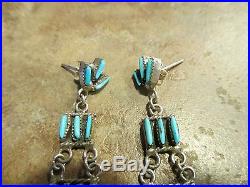 VINTAGE Zuni Sterling Silver NEEDLEPOINT Turquoise CHANDELIER Ladder Earrings