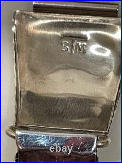 VINTAGE Zuni Turquoise Inlay Sterling Silver Watch Band Signed S. M. 22 Gemstone