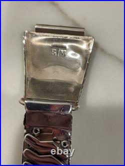 VINTAGE Zuni Turquoise Inlay Sterling Silver Watch Band Signed S. M. 22 Gemstone