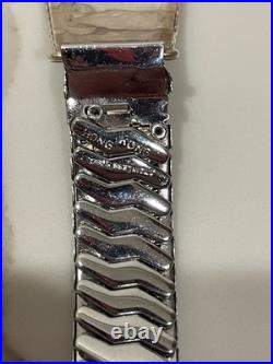 VINTAGE Zuni Turquoise Inlay Sterling Silver Watch Band Signed S. M. 22 Gemstone