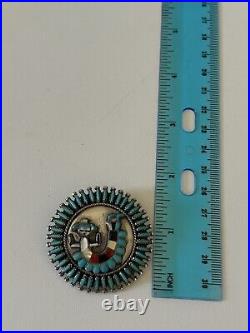 VNTG Sterling Silver Turquoise, Onyx, Coral Zuni Brooch/Pendant