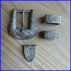 VTG 1950s Western Ranger Belt Buckle Set Handmade 4-Piece 13/16 Sterling 36.7g