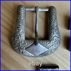 VTG 1950s Western Ranger Belt Buckle Set Handmade 4-Piece 13/16 Sterling 36.7g