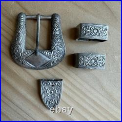 VTG 1950s Western Ranger Belt Buckle Set Handmade 4-Piece 13/16 Sterling 36.7g VTG 1950s Western Ranger Belt Buckle Set Handmade 4-Piece 13/16 Sterling 36.7g
