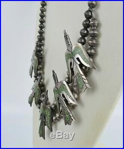 VTG 70s sterling silver turquoise Navajo peyote bird squash blossom necklaace