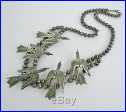 VTG 70s sterling silver turquoise Navajo peyote bird squash blossom necklaace