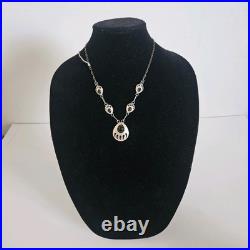 VTG Bear Paw Squash Blossom Necklace Sterling Silver Onyx Navajo Jewelry 20