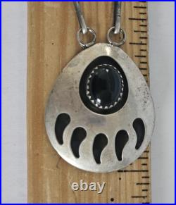 VTG Bear Paw Squash Blossom Necklace Sterling Silver Onyx Navajo Jewelry 20