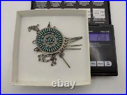 VTG By. C. S. Native American Zuni Sterling Silver Needle Point Turquoise Necklace