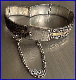 VTG Calvin Begay Navajo Str Slvr 14k Gold Overlay Heavy Bracelet Mens Womens 7