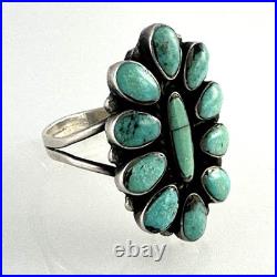 VTG Handcrafted Navajo Turquoise Cluster Ring Sterling Silver Native American