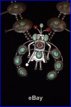 VTG Hopi Kachina Sterling Silver MUSEUM Turquoise Coral Squash Blossom Necklace
