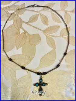 VTG Lot Native American Sterling turquoise cross Pendant Necklace Southwest