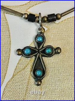 VTG Lot Native American Sterling turquoise cross Pendant Necklace Southwest