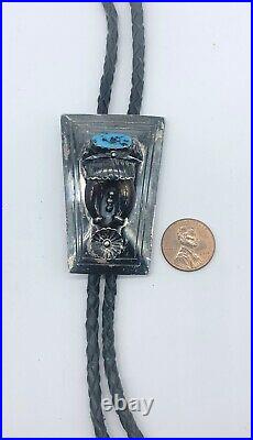 VTG M. SPENCER Native American Sterling Silver Turquoise Bolo Tie 39g #by