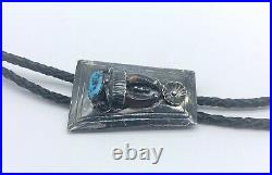 VTG M. SPENCER Native American Sterling Silver Turquoise Bolo Tie 39g #by