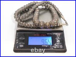 VTG NAVAJO PEARLS STERLING SILVER BENCH BEAD STAMP WORK NECKLACE 30 96.4g