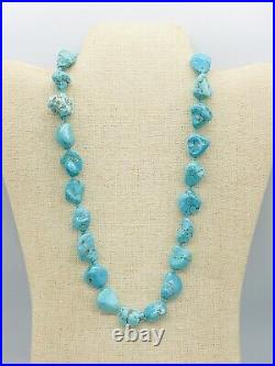 VTG Native American Blue Turquoise Nuggets Hand Knot Necklace 20 91g