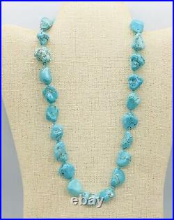 VTG Native American Blue Turquoise Nuggets Hand Knot Necklace 20 91g