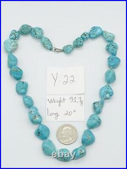 VTG Native American Blue Turquoise Nuggets Hand Knot Necklace 20 91g