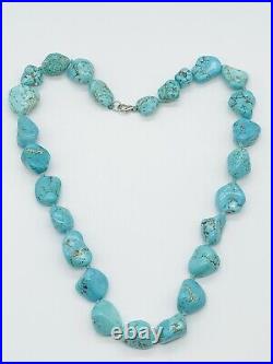 VTG Native American Blue Turquoise Nuggets Hand Knot Necklace 20 91g