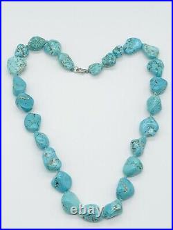 VTG Native American Blue Turquoise Nuggets Hand Knot Necklace 20 91g