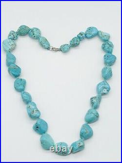 VTG Native American Blue Turquoise Nuggets Hand Knot Necklace 20 91g