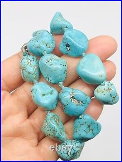 VTG Native American Blue Turquoise Nuggets Hand Knot Necklace 20 91g