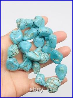 VTG Native American Blue Turquoise Nuggets Hand Knot Necklace 20 91g