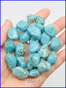 VTG Native American Blue Turquoise Nuggets Hand Knot Necklace 20 91g