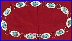 VTG Native American CONCHO BELT STERLING SILVER AND HUGE TURQUOISE NUGGETS 260 G