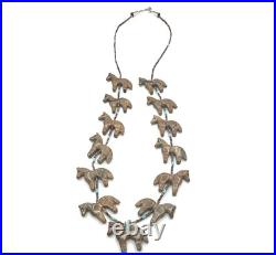 VTG Native American Fetish Carved Horse Animal Multi Stone Necklace STERLING
