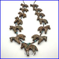 VTG Native American Fetish Carved Horse Animal Multi Stone Necklace STERLING