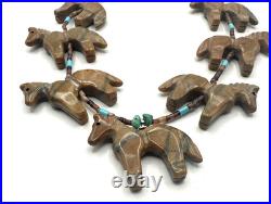 VTG Native American Fetish Carved Horse Animal Multi Stone Necklace STERLING